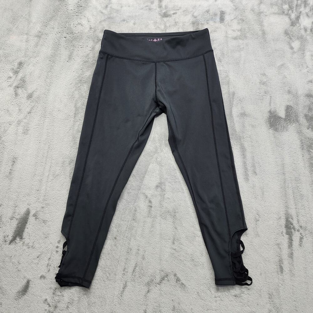 Mint Lilac Leggings Women S Black Pull On Crop Strappy Cutout Hem Detail Workout